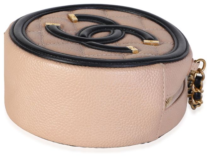 Gabrielle Chanel Black Beige Quilted Caviar Round Filigree Crossbody - vista 6