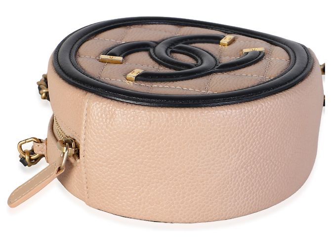 Gabrielle Chanel Black Beige Quilted Caviar Round Filigree Crossbody - vista 7