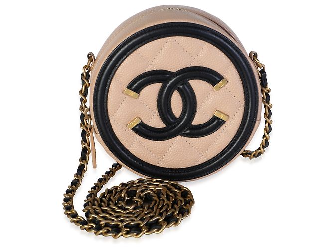Gabrielle Chanel Black Beige Quilted Caviar Round Filigree Crossbody - vista 8