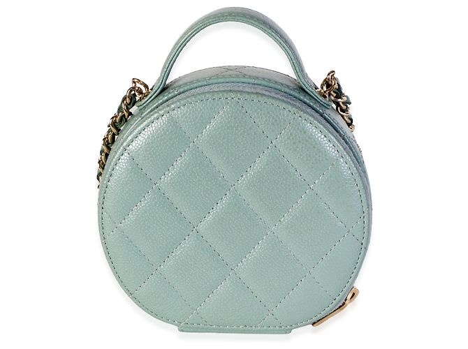 Chanel Vanity Case Round Handle With Care in pelle Caviar matelassé Verde Chiaro - vista 2