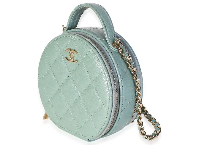 Chanel Vanity Case Round Handle With Care in pelle Caviar matelassé Verde Chiaro - vista 3