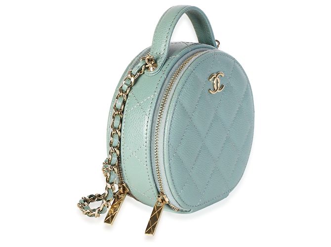 Chanel Vanity Case Round Handle With Care in pelle Caviar matelassé Verde Chiaro - vista 4