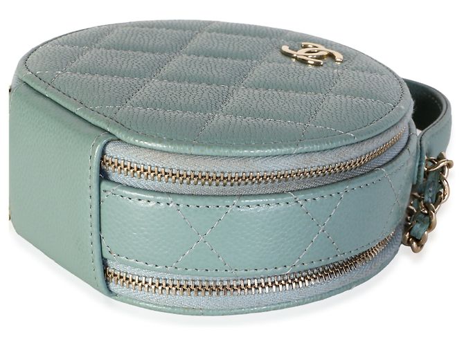 Chanel Vanity Case Round Handle With Care in pelle Caviar matelassé Verde Chiaro - vista 6