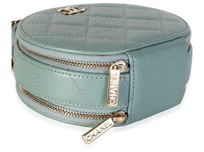 Chanel Vanity Case Round Handle With Care in pelle Caviar matelassé Verde Chiaro - vista 7
