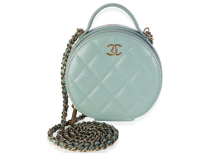 Chanel Vanity Case Round Handle With Care in pelle Caviar matelassé Verde Chiaro - vista 8