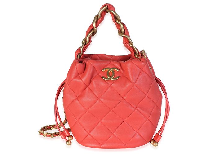 Gabrielle Chanel More Bucket Bag aus gestepptem rotem Kalbsleder mit Kette - Ansicht 8