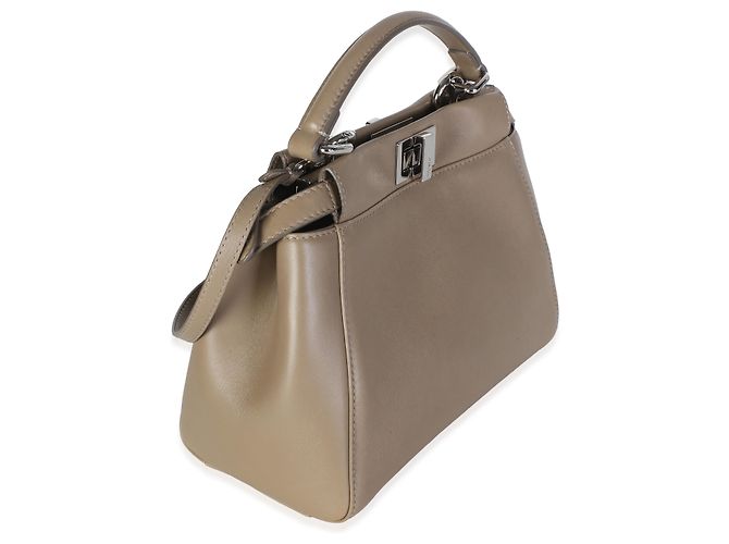 Borsa Satchel Mini Peekaboo Iconic Fendi in Nappa Tortora - vista 4