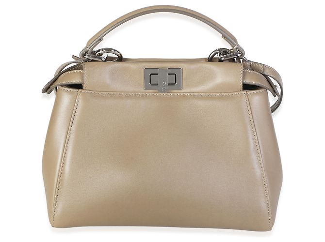 Borsa Satchel Mini Peekaboo Iconic Fendi in Nappa Tortora - vista 8