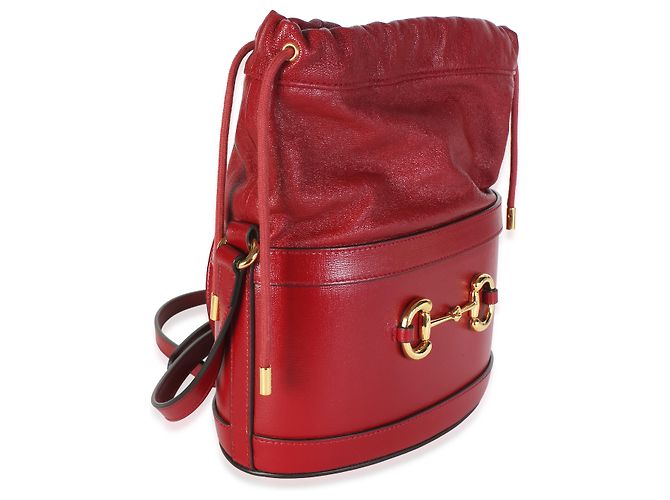 Borsa secchiello con coulisse Gucci Horsebit 1955 in pelle di vitello rossa - vista 3