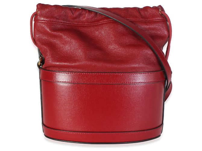 Borsa secchiello con coulisse Gucci Horsebit 1955 in pelle di vitello rossa - vista 4