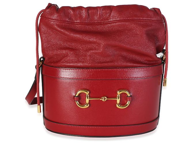 Borsa secchiello con coulisse Gucci Horsebit 1955 in pelle di vitello rossa - vista 7