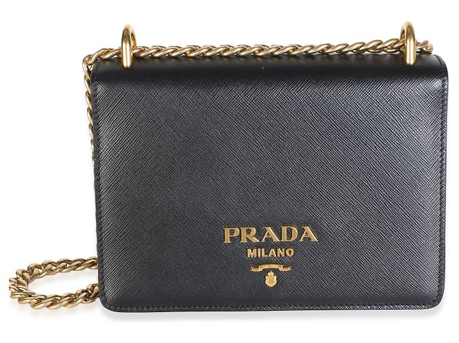 Prada Black Saffiano Logo Chain Flap Bag - view 8