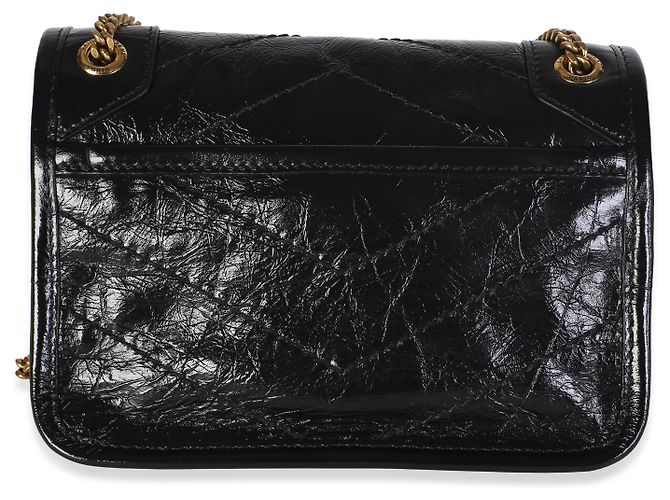 Autre Marque Borsa Saint Laurent Mini Niki in pelle di vitello matelassé nera stropicciata con catena - vista 2