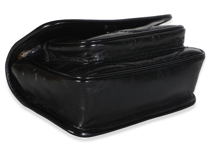 Autre Marque Borsa Saint Laurent Mini Niki in pelle di vitello matelassé nera stropicciata con catena - vista 7