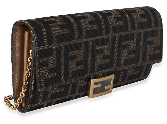 Fendi Brown FF Jacquard Canvas Baguette Wallet On Chain - Ansicht 4