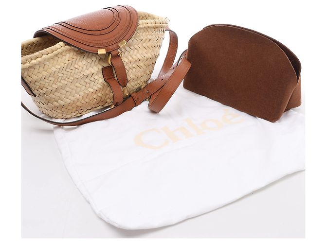 Chloé Borsa a tracolla Chloe Marcie Small in rafia x pelle Beige × Brown - vista 12