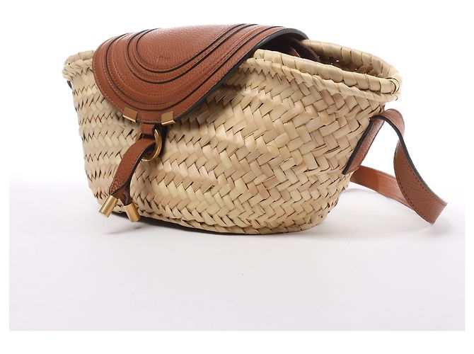 Chloé Borsa a tracolla Chloe Marcie Small in rafia x pelle Beige × Brown - vista 2