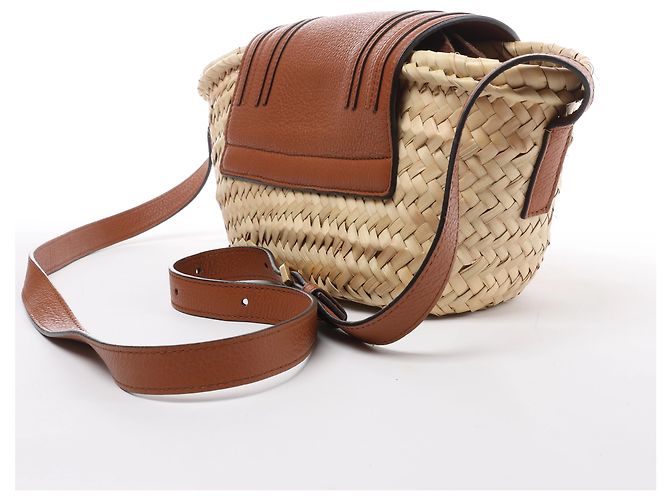 Chloé Borsa a tracolla Chloe Marcie Small in rafia x pelle Beige × Brown - vista 3