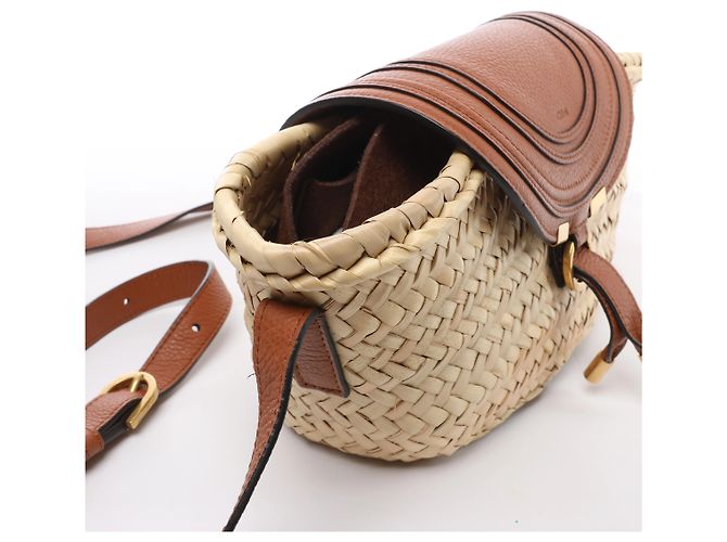 Chloé Borsa a tracolla Chloe Marcie Small in rafia x pelle Beige × Brown - vista 4