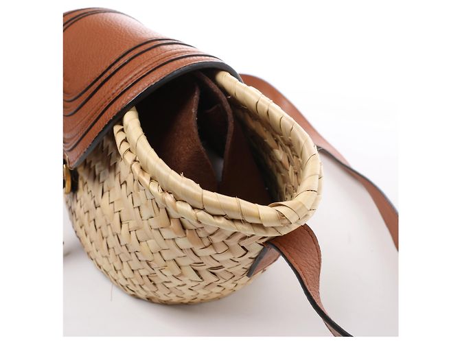 Chloé Borsa a tracolla Chloe Marcie Small in rafia x pelle Beige × Brown - vista 5