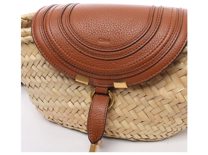 Chloé Borsa a tracolla Chloe Marcie Small in rafia x pelle Beige × Brown - vista 6