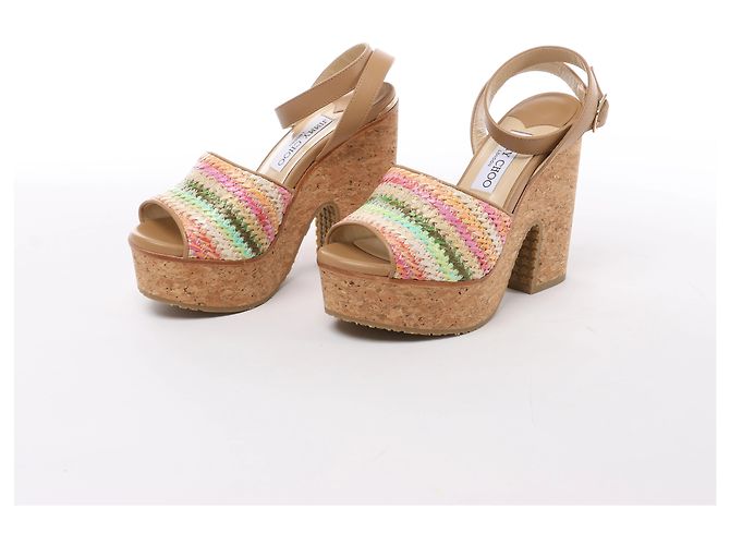 Sandali Jimmy Choo Deven in pelle x tessuto, Beige, Taglia EU 37 - vista 5
