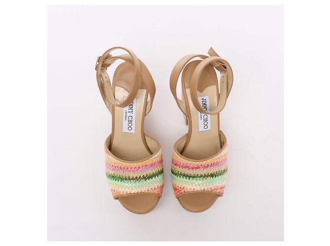 Sandali Jimmy Choo Deven in pelle x tessuto, Beige, Taglia EU 37 - vista 9