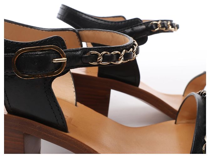 Sandali Chanel Coco Mark in pelle con cinturino a catena Marrone x Nero, Taglia EU 36.5 - vista 11