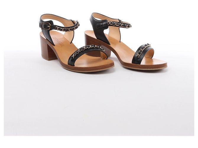 Sandali Chanel Coco Mark in pelle con cinturino a catena Marrone x Nero, Taglia EU 36.5 - vista 2