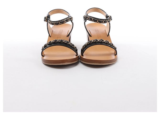 Sandali Chanel Coco Mark in pelle con cinturino a catena Marrone x Nero, Taglia EU 36.5 - vista 3