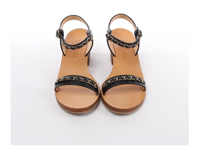 Sandali Chanel Coco Mark in pelle con cinturino a catena Marrone x Nero, Taglia EU 36.5 - vista 4