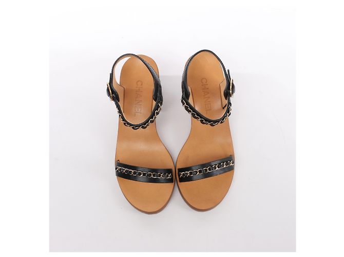Sandali Chanel Coco Mark in pelle con cinturino a catena Marrone x Nero, Taglia EU 36.5 - vista 5