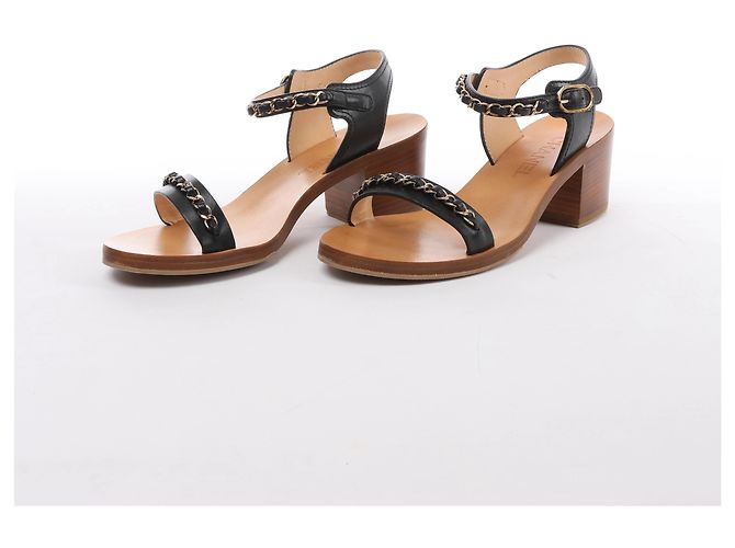 Sandali Chanel Coco Mark in pelle con cinturino a catena Marrone x Nero, Taglia EU 36.5 - vista 6