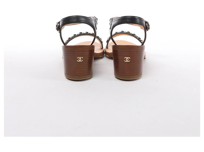Sandali Chanel Coco Mark in pelle con cinturino a catena Marrone x Nero, Taglia EU 36.5 - vista 8