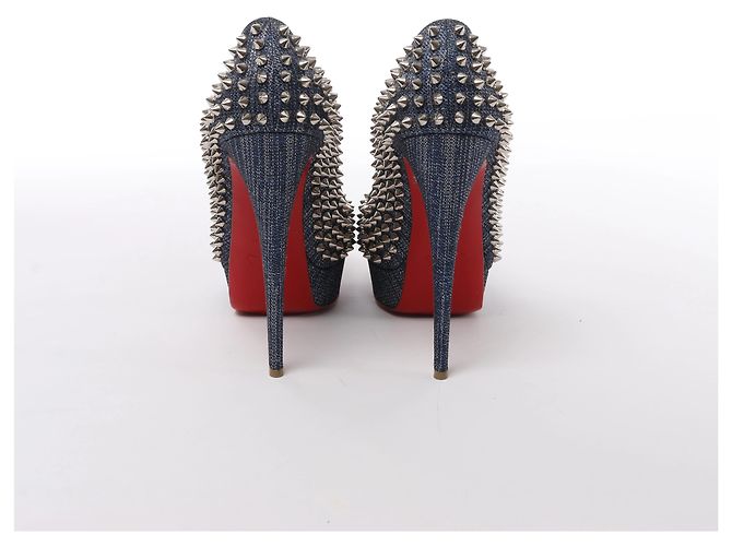 Décolleté aperte Christian Louboutin Spike Studs in denim Navy x Silver, Taglia EU 40 - vista 6