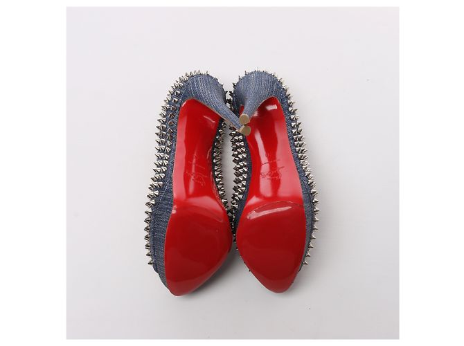 Décolleté aperte Christian Louboutin Spike Studs in denim Navy x Silver, Taglia EU 40 - vista 7