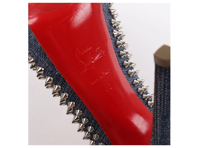 Décolleté aperte Christian Louboutin Spike Studs in denim Navy x Silver, Taglia EU 40 - vista 8