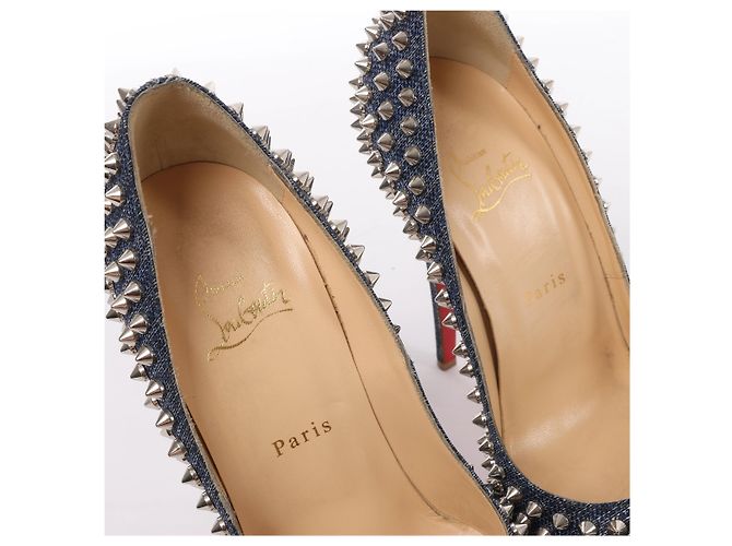 Décolleté aperte Christian Louboutin Spike Studs in denim Navy x Silver, Taglia EU 40 - vista 9