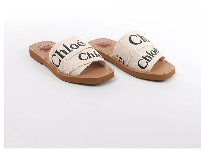 Chloé Sandali Chloe Woody in tessuto Beige 223252, Taglia EU 37 - vista 2