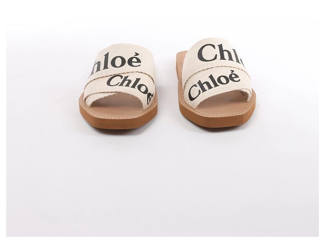Chloé Sandali Chloe Woody in tessuto Beige 223252, Taglia EU 37 - vista 3