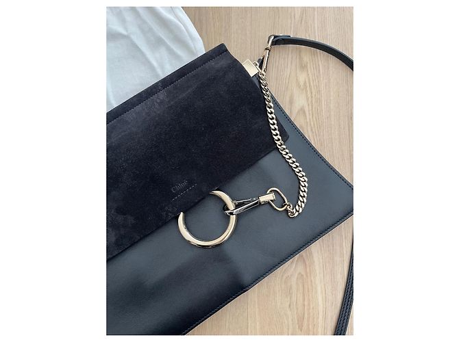 Chloé Bolsa de ombro Faye em couro e camurça preta - vista 9
