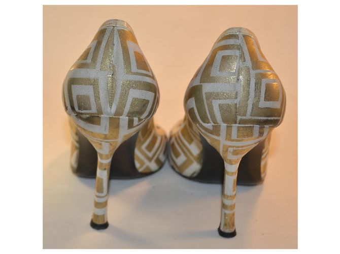 Gianni Versace Gold-Weiße Leder Pumps - Ansicht 4