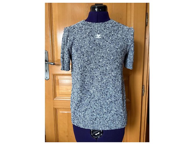 Courreges Courrèges Twin Set en maille bleu et blanc - vue 4