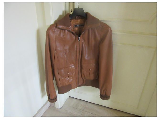 Autre Marque Talking French Brown Leather Bomber Jacket - view 10