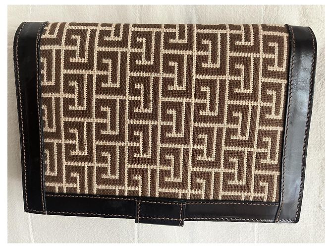 Pierre Balmain Clutch em lona monogramada e couro castanho - vista 2