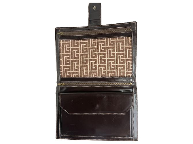 Pierre Balmain Clutch em lona monogramada e couro castanho - vista 4