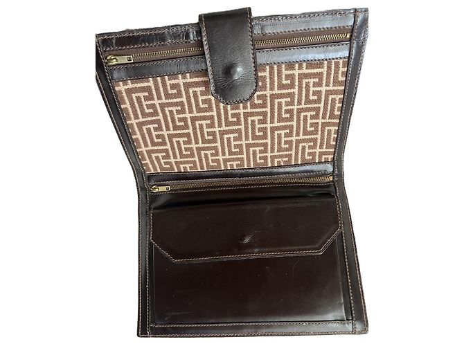 Pierre Balmain Clutch em lona monogramada e couro castanho - vista 5