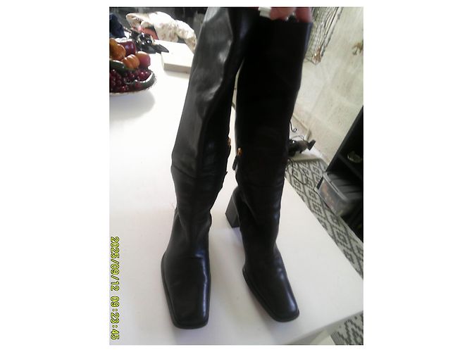 Sergio Rossi Hohe Schwarze Lederstiefel Blockabsatz - Ansicht 4