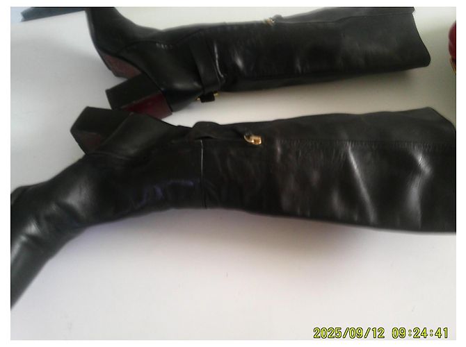 Sergio Rossi Hohe Schwarze Lederstiefel Blockabsatz - Ansicht 6