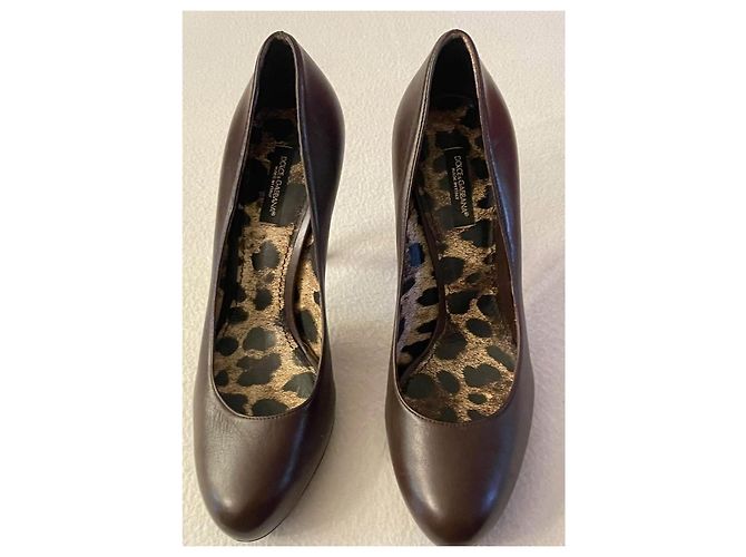 Dolce & Gabbana Braune Leder-Pumps mit Leopardenprint - Ansicht 13
